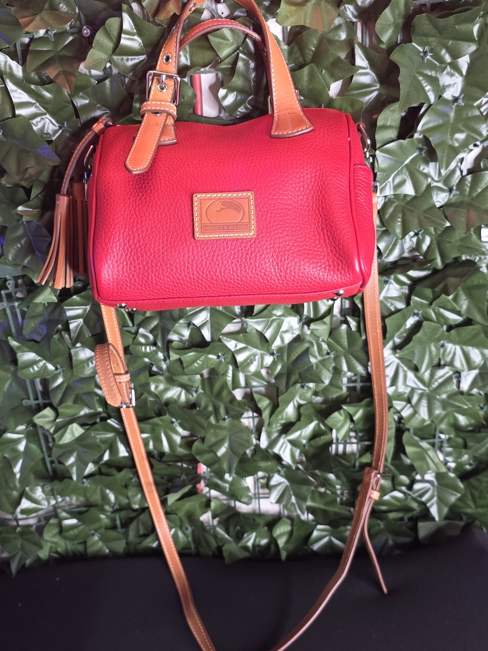 Dooney & Bourke Red Pebble Leather Satchel with Tan Trim